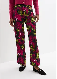 Satijnen cargo broek met bloemenprint, bonprix