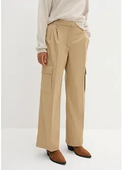 Wide leg 7/8 cargo broek met bandplooien en comfortband, bonprix