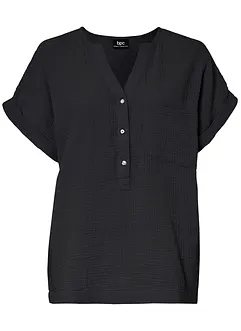 Mousseline blouse met knoopsluiting en zak, bonprix
