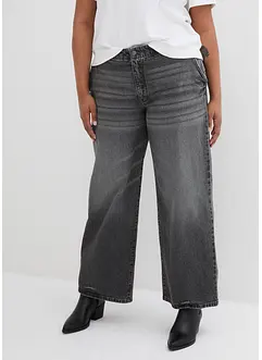 Wide leg stretch jeans met mid waist, bonprix