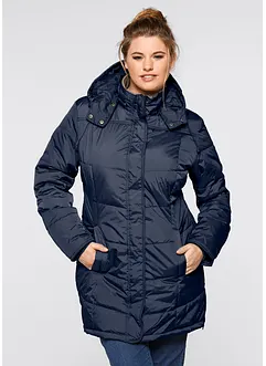 Lange gewatteerde jas met kraag en capuchon, bonprix
