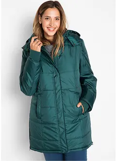 Lange gewatteerde jas met kraag en capuchon, bonprix