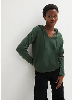 Gebreide trui met V-hals en capuchon, bonprix