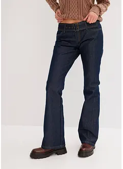 Flared jeans met low waist en riem, rinse washed (2-dlg. set), bonprix