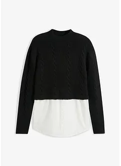 2-in-1 trui met kabelpatroon en blouse-inzet, bonprix