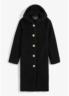 Lange teddy jas met capuchon en zakken, bonprix