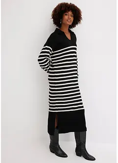 Gebreide oversized jurk met kraag en strepen, bonprix