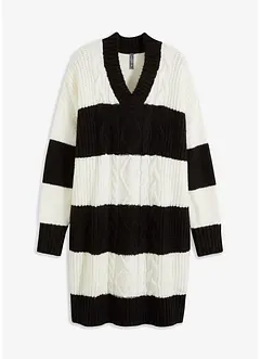 Gebreide jurk met strepen en kabelpatroon, bonprix