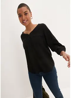 Blouse met lange mouwen en V-hals van vloeiende viscose, bonprix