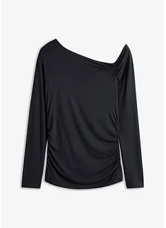 Shirt met asymmetrische hals en plooitjes, bonprix