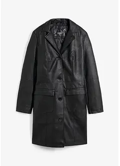 Lange imitatieleren jas met revers, getailleerd, bonprix