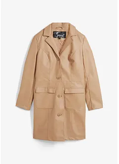 Lange imitatieleren jas met revers, getailleerd, bonprix