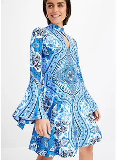 Jersey jurk met opstaande kraag en volantmouwen, bonprix