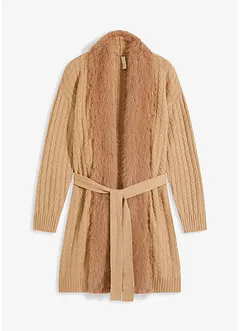 Lang gebreid vest met fake fur, bonprix