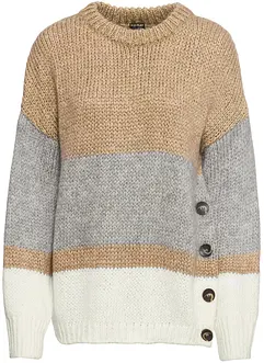 Oversized trui met strepen en knoopjes, bonprix