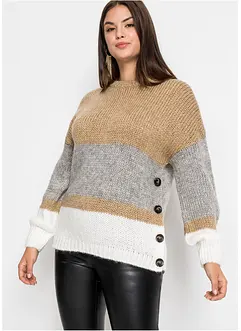 Oversized trui met strepen en knoopjes, bonprix