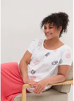 Gedessineerd carmen-shirt met ronde hals van biologisch katoen, bonprix