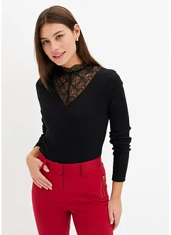 Geribd shirt met kanten halslijn, bonprix