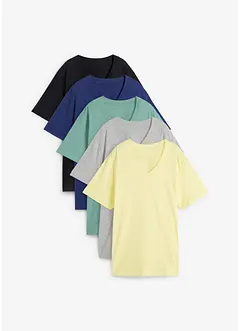 Wijd longshirt met V-hals (set van 5), korte mouw, bonprix