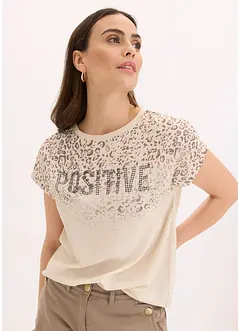 Shirt met geweven inzetstuk en glinsterende steentjes, bonprix