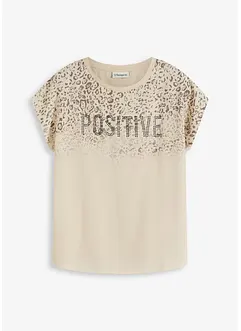 Shirt met geweven inzetstuk en glinsterende steentjes, bonprix