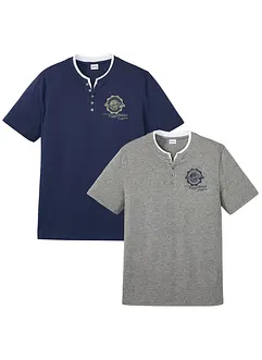 Henley shirt met korte mouwen (set van 2), van biologisch katoen, bonprix