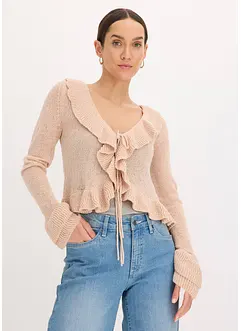 Fijn gebreid vest met ruches, bonprix