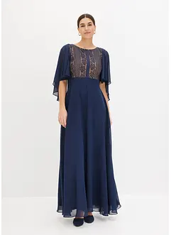 Chiffon jurk met cap en inzetstuk van kant, bonprix
