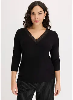 Shirt met lange mouwen en kant, bonprix