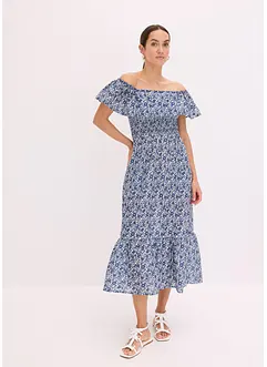 Boho midi jurk van licht katoen met een carmen-hals, bonprix