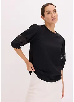 Blouse met korte mouwen en linnen, bonprix