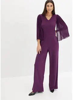 Jersey jumpsuit met plissé mouwen van fijn chiffon, bonprix