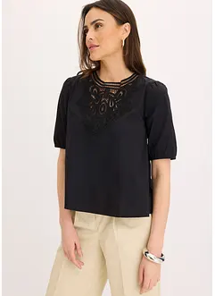 Blouse met korte mouwen en kant, bonprix
