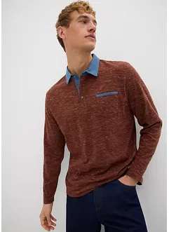 Poloshirt met geweven kraag, lange mouw, bonprix