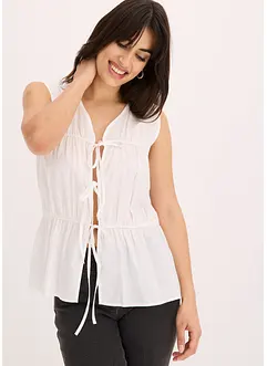 Mouwloze blouse met volants en strikjes, bonprix