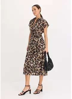Midi jurk gedessineerd in linnen look, bonprix