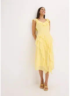 Maxi chiffon jurk met bandjes en volants, bonprix