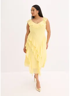 Maxi chiffon jurk met bandjes en volants, bonprix
