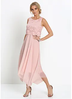 Premium chiffon midi jurk met kant, bonprix
