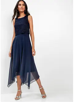 Premium chiffon midi jurk met kant, bonprix
