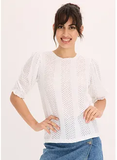 Shirt met broderie anglaise en volants, bonprix