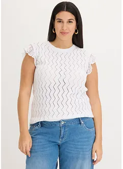 Gebreide top in gehaakte look met kant, bonprix