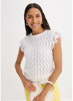 Gebreide top in gehaakte look met kant, bonprix