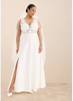 Trouwjurk van glanzend satijn met bloemenapplicatie, bonprix