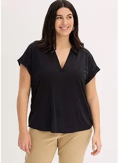 Poloshirt van viscose met kanten inzetstuk, bonprix