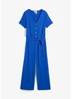 Jersey jumpsuit met V-hals, korte mouw, bonprix