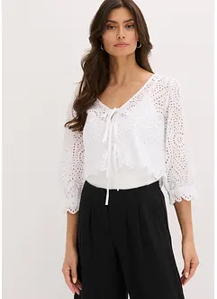 Blouse met broderi anglaise en pofmouwen, bonprix