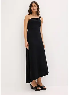 Jersey jurk met asymmetrische zoom en knoopdetail op de schouder, bonprix