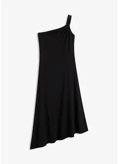 Jersey jurk met asymmetrische zoom en knoopdetail op de schouder, bonprix