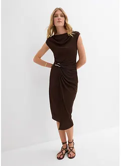 Gedrapeerde midi jurk in een geribde look, bonprix